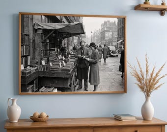 Antique Bookseller's Sidewalk Stall 1940s Printable Wall Art Photo Realistic Digital Download Set of 5 Sizes