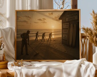 1940s Military Beach Sunrise Print, Surf Shack Coastal Wall Art (Digital Download)