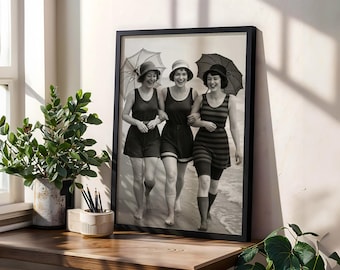 1920s Badenixen Foto: Retro Bademode, Art Deco Küsten Poster Druck (Digitaler Download)