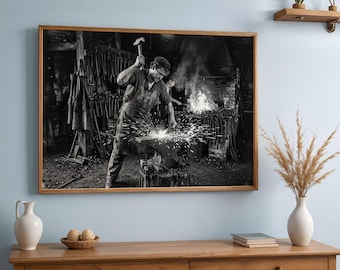 Vintage Blacksmith Printable Wall Art Photo Realistic 1900s Set of 5 Sizes Digital Download