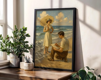 1920er Jahre Strandszene Kunstdruck: Edwardianische Paar-Skizze (Digitaler Download)