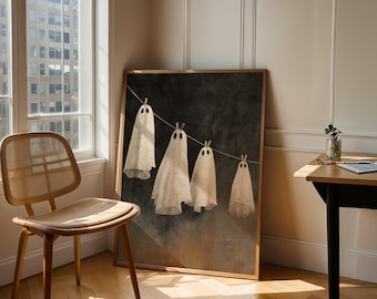Vintage Ghosts Halloween Print, Spooky Clothesline Wall Art (Digital Download)