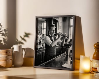 Vintage Bartender Shaking a Cocktail, 1920s Speakeasy Wall Art, Black and White Photo Print, Printable Wall Art, Digital Download