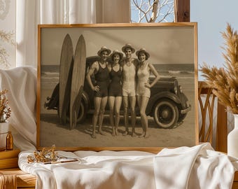 1920s Beach Road Trip Photo, Vintage Surfboards, Classic Car Print (Digital Download)