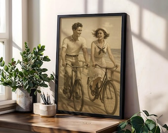 1920er Jahre Romantisches Paar am Meer Druck: Vintage Nautisches Foto (Digitaler Download)