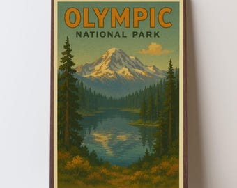 Olympic National Park Poster, Vintage Pacific Northwest Travel Print, Retro WPA Style Wall Art, Printable Digital Download