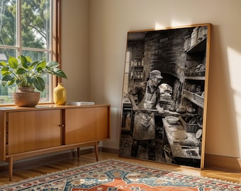 Vintage Baker Print, 1940s Bakery Photo Realistic Portrait, Retro Kitchen Decor, Printable Digital Download Set of 5 Sizes