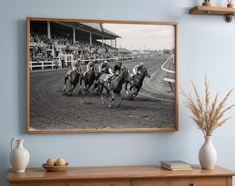 Vintage Horse Race Printable Wall Art, Photo Realistic 1950s Digital Download, Set of 5 Sizes