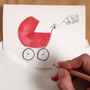 Handgemalte blanko Grußkarte. Baby-Ankündigung, Baby shower, Geburtstag, Muttertag, Vatertag, Valentinstag, Neues Baby.