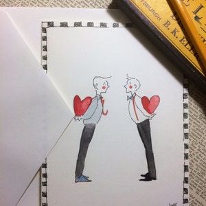 LGBTQ handgeschilderde aquarel kunst wenskaart w / envelop. Aftelkalender voor Valentijnsdag, liefde, huwelijk, verjaardag