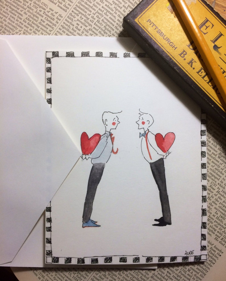 LGBTQ hand painted watercolor art greeting card w/ envelope. Love, Valentine's Day, Marriage, Anniversary image 1