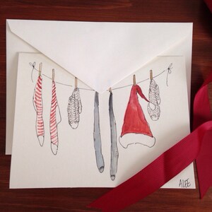 Handgeschilderde wenskaart. Originele aquarel Art. 5x7 blanco w / envelop. Kerstmis. Winter. Baby.
