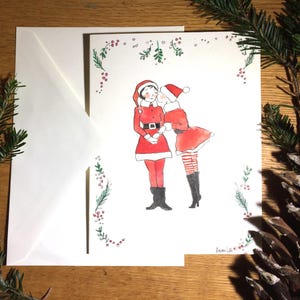 Handbemalte Aquarell Grußkarte. Weihnachten LGBTQ Liebe, Freundschaft Urlaub Karte.  Original Aquarell Kunstkarte.