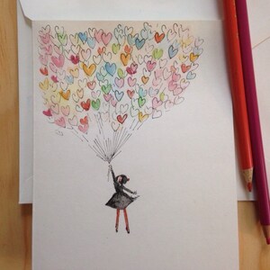 Giorno di San Valentino Hand Painted Card, 5 x 7" in bianco w / busta, amore, amico, buon viaggio
