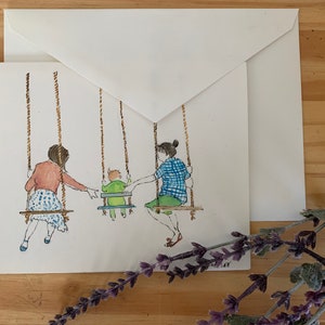 Carte de vœux peinte à la main. Fête des Mères. Nouveau bébé. Attend. Félicitations. Annonce de bébé. 5x7 carte blanche w/ enveloppe.