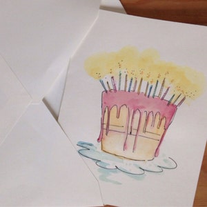 Hand Painted Greeting Card with Envelope. Original watercolor and ink painting.  Original art.  Blank Card. Birthday, Congratulations