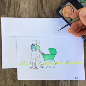 Carte de voeux peinte à la main. Blanc. Fête des pères. Nouveau bébé. Anniversaire de bébé. Félicitations. Lgbtq. Deux papas