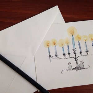 Handbemalte Grußkarte. Original Aquarell Kunst. 5x7 blanko Karte mit Umschlag. Hanukkah. Urlaub. Jüdischer Feiertag.