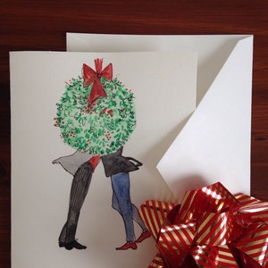 Carte de vœux peinte à la main LGBT. Aquarelle priginale Art. 5x7 Vierge avec enveloppe. Noël. Hsppy Mew Uear. Mariage de Noël. Amour.