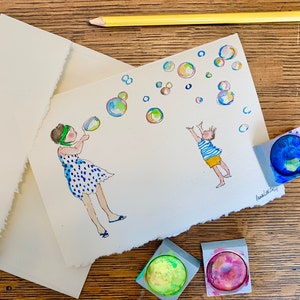 Muttertagskarte. Neues Baby. Erster Geburtstag. Hand bemalt Grußkarte. Original Aquarell Kunst Mama und Kind.