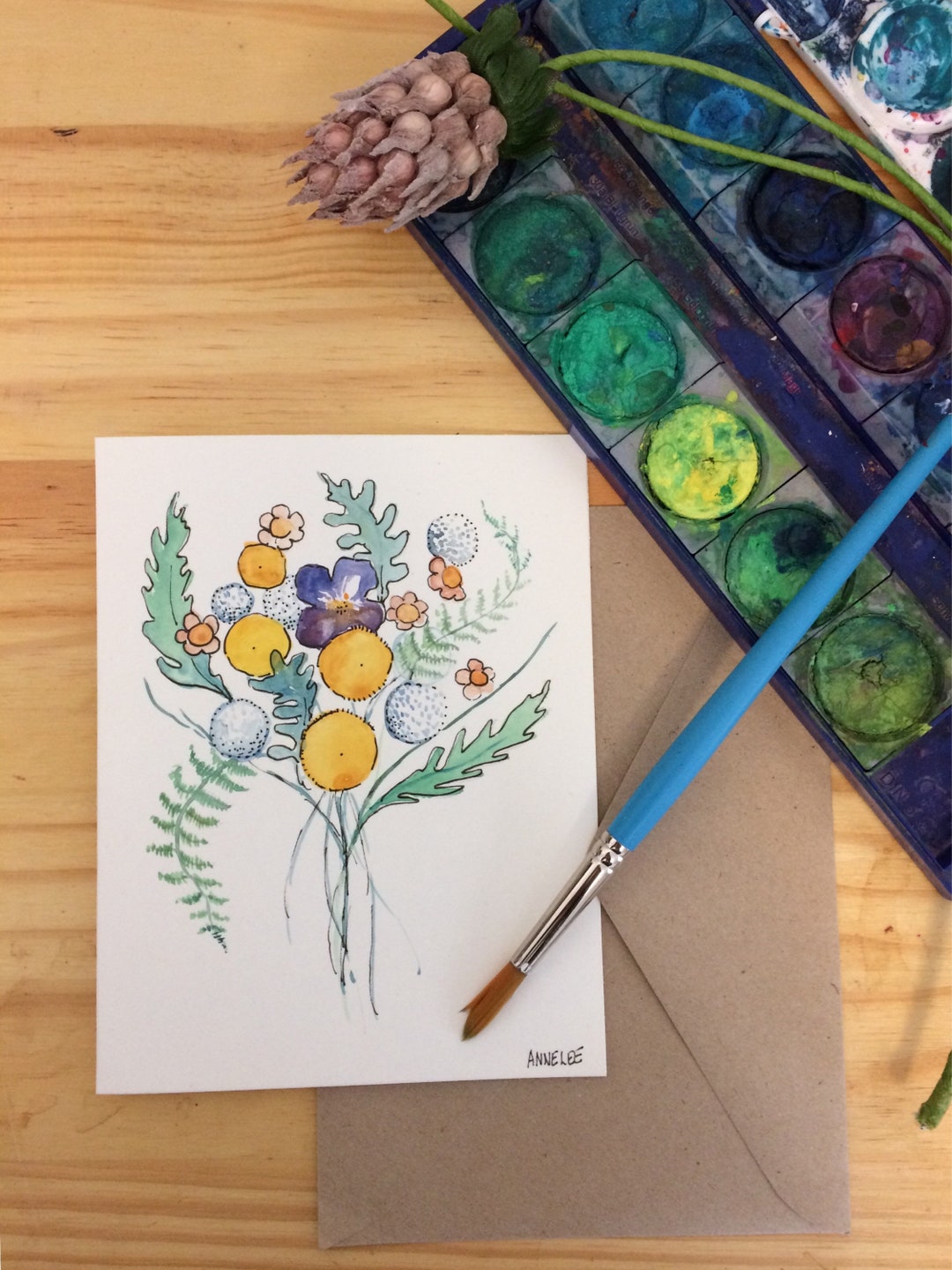 Hand Painted Blank Greeting Card. Original Watercolor Art. 5x7 W ...