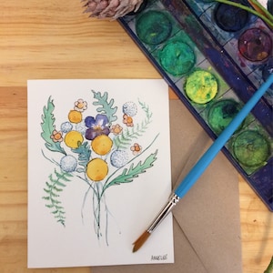 Handgemalte Blanko-Grußkarte. Original Aquarell Kunst. 5x7 mit Umschlag. Muttertag, Freundschaft, Danke, Gute Besserung
