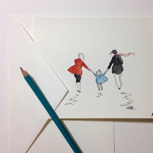 Hand bemalt Grußkarte. Original Aquarell Kunst. 5 x 7 leere Karte. Neues Baby. Jahrestag. Vatertag der Mutter. Weihnachten.