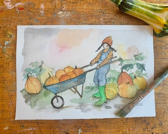 Original watercolor painting. Original wall art. Cozy autumn aesthetic. 6x9” unframed original art for fall.