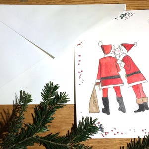 Carte de voeux peintes à la main. LGBT amour, amitié de vacances carte de Noël. Carte d’art de l’aquarelle originale.