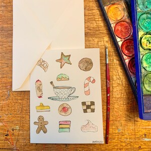 Handgeschilderde aquarel wenskaart. Lege kerst- of wintervakantiekaart. Kerstkaart van 5 x 7 inch.