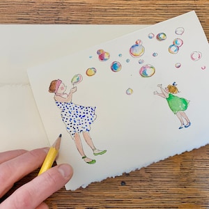 Hand bemalt Aquarell Grußkarte. Leere 5 x 7" Grußkarte. Muttertag. Neues Baby. Erster Geburtstag.