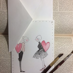 Tarjeta de felicitación con sobres pintados a mano. Día de San Valentín, amor, matrimonio, aniversario, hermana, amigo, LGBT