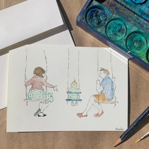 Handbemalte blanko Aquarellkarte 5x7 mit Umschlag. Neues Baby. Erster Geburtstag. Liebe. Muttertag. Vatertag.