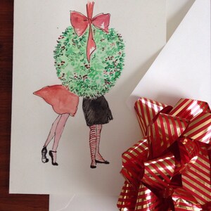 Carte de vœux LGBT peinte à la main. Aquarelle originale Art. 5x7 Vierge avec enveloppe. Noël, Bonne Année, Mariage d’hiver, Amour