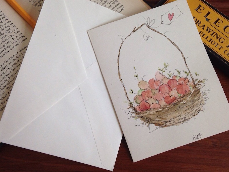 Hand Painted Original Watercolor Greeting Card W/ Envelope, 5 X 7 Blank
