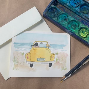 手描きの水彩画カード 5x7 インチ、封筒付き。友情。愛。卒業。記念日。