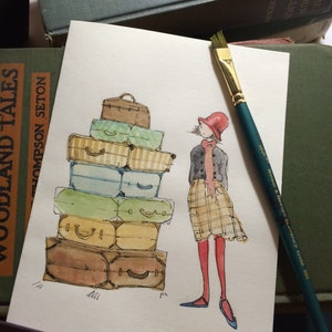 Hand-geschilderde lege wenskaart, originele aquarelkunst, bewegend, graduatie, bonreis, lege kaart