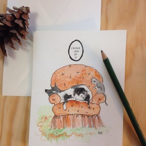 Handgeschilderde blanco kaart originele aquarel schilderij met envelop. 5 x 7". Aan u denken, dank u, vriendschap, liefde, juffrouw, beterschap