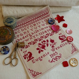 Eugénie Wendling 1905 – Reproduction of an antique sampler – Embroidery pattern available for digital download (PDF)