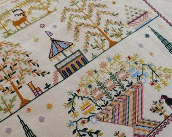 Virginie Galaud 1841 – Reproduction of an antique sampler - Embroidery pattern available for digital download (PDF)