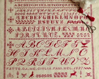 Giulia Fani 1887 – Reproduction of an antique Italian sampler - Digital download embroidery pattern (PDF)