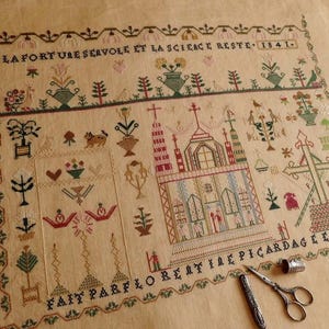 Florentine Picard 1841 – Reproduction of an antique French sampler – Embroidery pattern available for digital download (PDF)