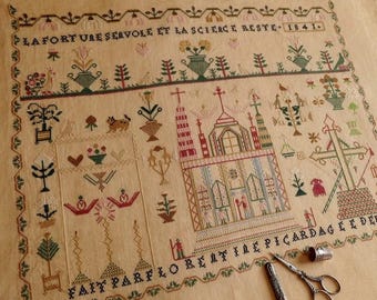 Florentine Picard 1841 – Reproduction of an antique French sampler – Embroidery pattern available for digital download (PDF)