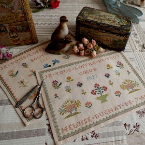 Héloïse Duchat 1823 – Reproduction of two antique French samplers - Embroidery pattern available for digital download (PDF)