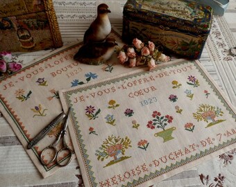 Héloïse Duchat 1823 – Reproduction of two antique French samplers - Embroidery pattern available for digital download (PDF)