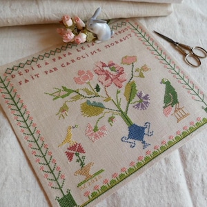 Caroline Morant 1820 – Reproduction of an antique sampler - Embroidery pattern available for digital download (PDF)