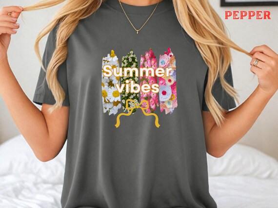 Comfort Colors Summer Vibes Tee: Distressed Floral Retro Shirt