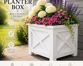 Handmade White Planter Box: Rustic White Farmhouse X-Design