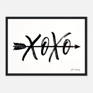 Affiche d'art imprimée XOXO, impression XOXO, art mural XOXO, dessin à la plume, art mural tendance, décoration esthétique d'appartement, affiche d'art mural minimaliste