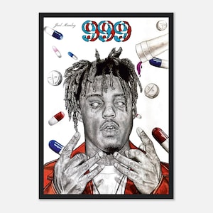 Juice WRLD Kunstdruck, Legenden Never Die Wandkunst, 999 Juice WRLD Posterdruck, Hip-Hop-Bleistiftzeichnung, Juice Wrld Geschenk, Rapper Wandkunst